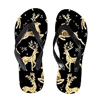 Vantaso Slim Flip Flops for Women Christmas Gold Deer Yoga Mat Thong Sandals Casual Slippers