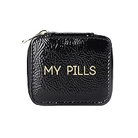 Zippered “My Pills ” Pill Case with 8-Day Removable Plastic Medicine Organizer, Black & Gold, 3.5” L x 2.75” W x 1.25” H – Keep Your Vitamins and Pills Organized – Compact and Sleek Pill Box