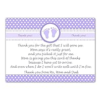 30 Thank You Cards Footprints Girl Baby Shower Lavender Photo Paper