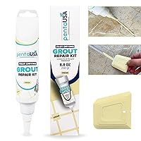 PentaUSA Tile Grout Repair Kit - 8.8 oz Cream Color Premix Grout Paint Tube with Applicator Spatula - Restore and Renew Tile Joints, Easy to Use, Fast Drying Odorless Formula (Cream 8.8oz - 250gr)