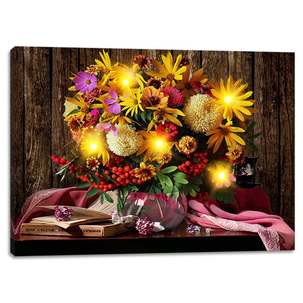 alottagifts Flower Bouquet Lighted Canvas Wall Art Print 16