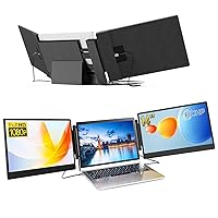 14” Triple Portable Monitor for Laptop, Dual Triple Monitor Laptop 1080P FHD IPS with Type-C/HDMI/USB-A, Plug-Play Laptop Monitor Screen Extender for 13-16