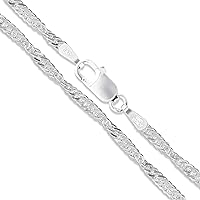 Sterling Silver Singapore Rope Chain 925 Italy Twisted Curb Necklace, Length 16 Inches, Sterling Silver, No Gemstone