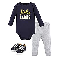 Hudson Baby Unisex Baby Unisex Baby Cotton Bodysuit, Pant and Shoe Set, Hola Ladies, 0-3 Months