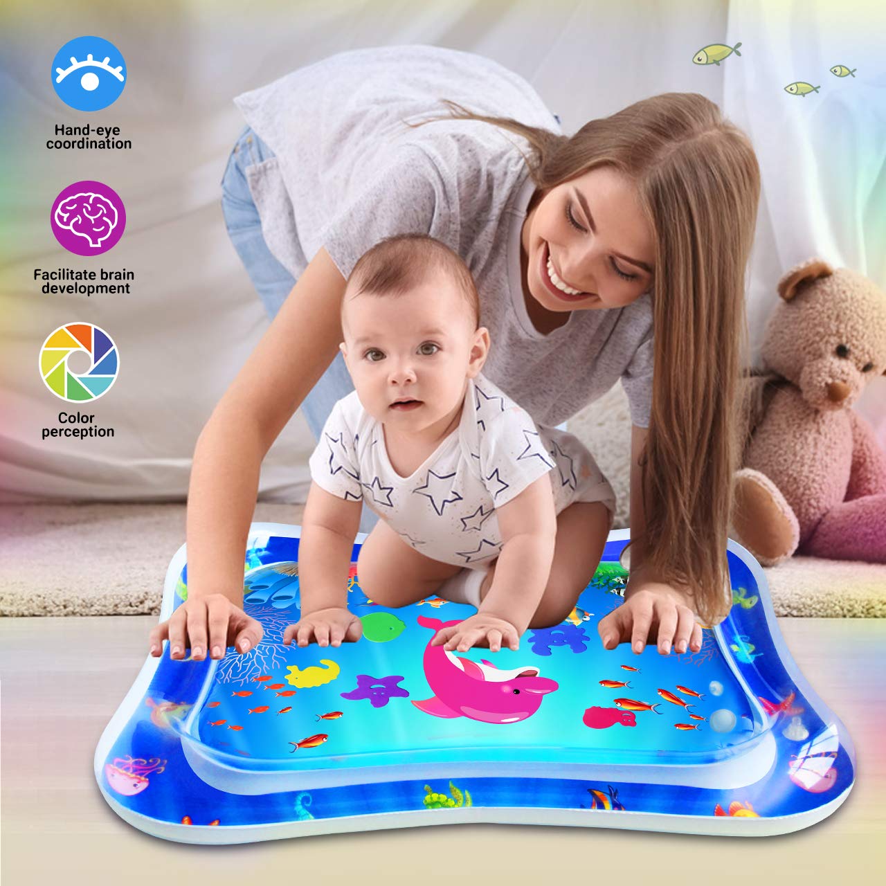 ZMLM Baby Tummy-Time Water Mat - Infant Water Play Mat Water Playmat Sensory Pad Baby Stuff for 3 6 9 12 Months Newborn Toddler Boys Girls Best Gift Fun Indoor Activity Item Game