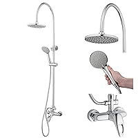 Homewerks 3070-251-CH-B Outdoor Shower Kit with 8-Inch Rain Can and 5-Function Handheld Showerhead Fixture, Chrome