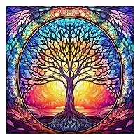 SJUTOUCI Diamond Art Painting Kits for Adults, Tree of Life Diamond Art Kits for Beginners, DIY Full Drill Stained Glass Gem Art for Home Wall Decor Craft Gift for Friends Family 12x12inch