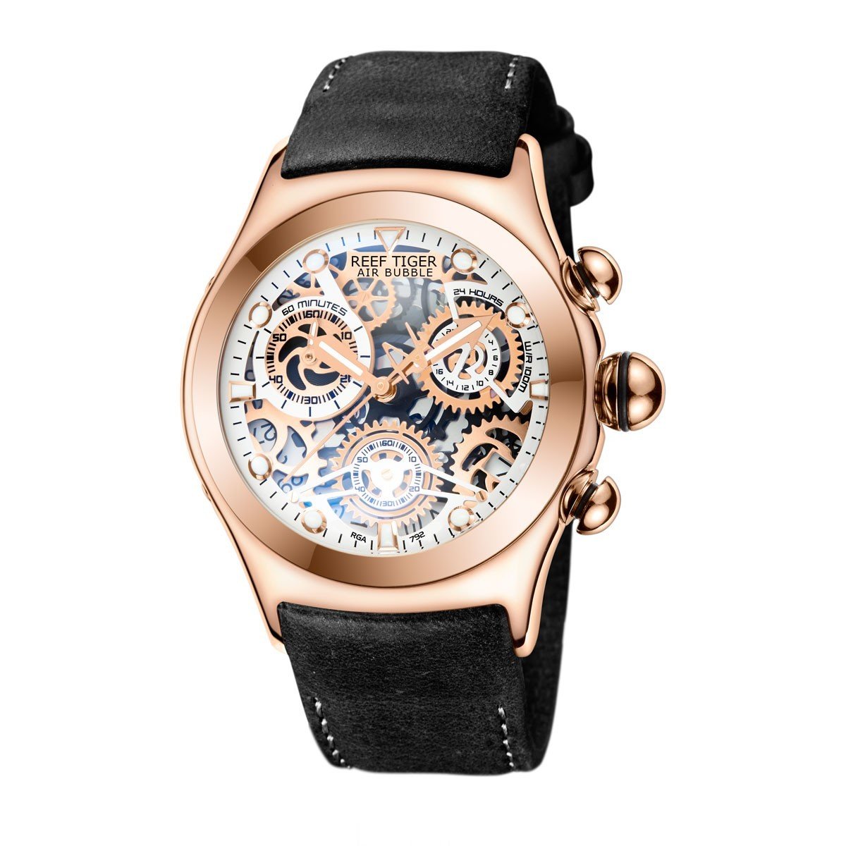 REEF TIGER Luminous Chronograph Sport Rose Gold Skeleton Dial Watch with Date RGA792