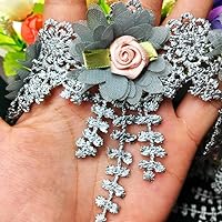 30pcs Rose Flower Lace Ribbon Tassel Edge Trim 3D Floral 8.5cm Wide Vintage Grey Edging Trimmings Guipure Fabric Embroidered Applique for Sewing Crafts Clothes Dresses Decor