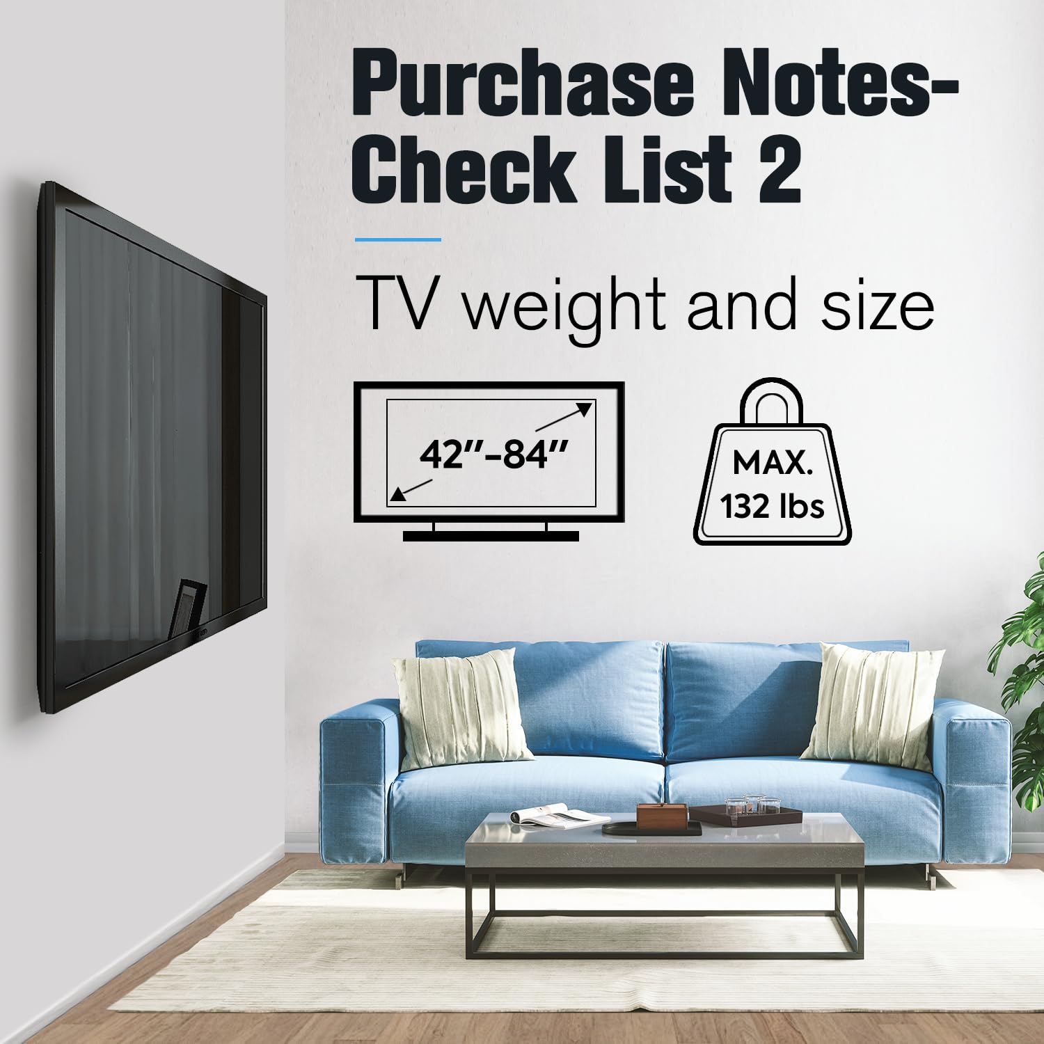 Mounting Dream TV Mount Fixed for Most 42-84 Inch Flat Screen TVs, TV Wall Mount Bracket up to VESA 600 x 400mm and 132 lbs - Fits 16