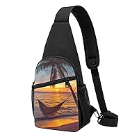 Sling Bag Crossbody for Women Fanny Pack Beach Sunset Hammock Chest Bag Daypack for Hiking Travel Waist Bag