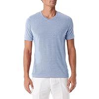 Men's Silk V-Neck Short Sleeve Shirt - Color Light Blue