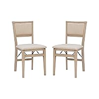 Linon Keira Wooden Folding Chair Upholstered Seat and Back Set of 2, Dining Height, Rustic Natural & Beige