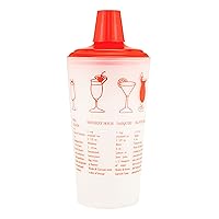 Collins Red Cocktail Recipe Shaker with Cap and Built In Strainer, 30 oz