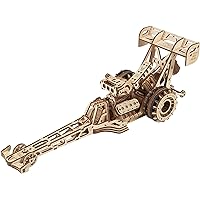 UGEARS Dragster Car Model Kit - Top Fuel Dragster Model Kits 3D Puzzle with Powerful Spring Motor - Drag Racing Model Car Kits 3D Puzzles for Self-Assembly - 3D Wooden Puzzles for Adults and Kids