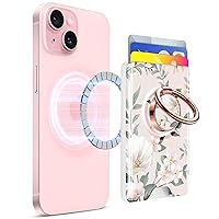 GVIEWIN Bundle - Compatible with iPhone 15 Case Floral (Floratopia) + Magnetic Wallet with Phone Grip (Magnolia/White)