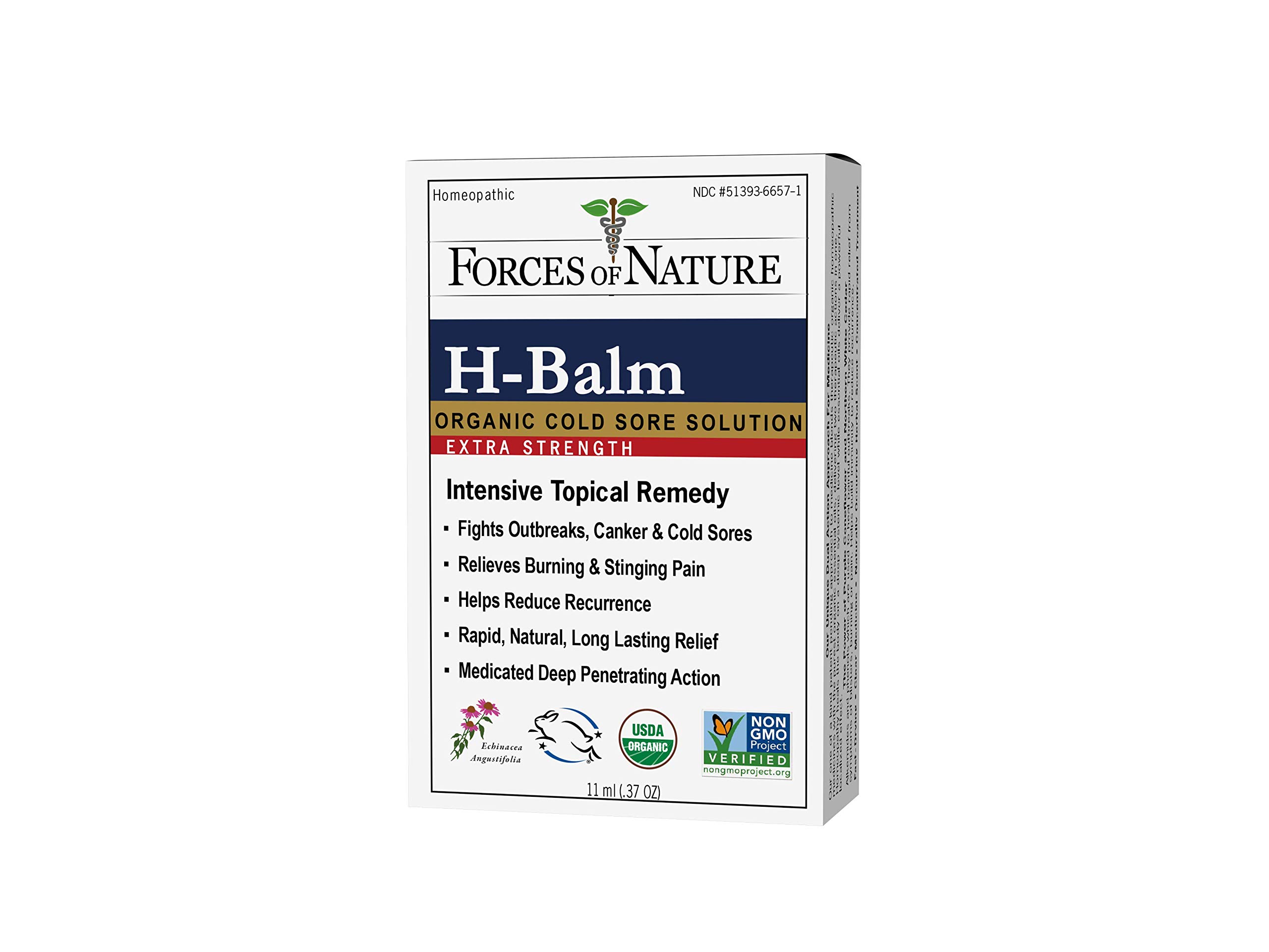 Forces of Nature – Natural, Organic, H-Balm Control Extra Strength Cold Sore, Fever Blister Treatment (11ml) Non GMO, No Harmful Chemicals -Fast Relief for Tingling, Burning and Itching Pain.