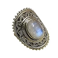 Genuine Moonstone Ring Antique Rings For Women Promise Wedding Ring Handmade Silver Ring Boho Statement Designer Ring with Stone Unique Gift For Her Expensive Ring Dainty Ring Filigree Ring