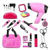 Stylish Girls Pink Beauty Hair Salon Set, Toddlers Fantasy Beauty & Dress Up Salon Play Set Pretend Play Game, Fashion Makeup Accessories,