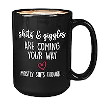 Pregnancy Women Coffee Mug 15oz Black - shits and giggles are coming your way - caffeine mom mom with toddler new mom