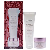 Fresh Cleanse And Hydrate Kit for Women - 2 Pc 0.5oz Rose And Hyaluronic Acid Deep Hydration Moisturizer, 1.6oz Soy Hydrating Gentle Face Cleanser