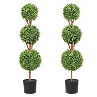 Artificial Boxwood Topiary Tree, 48 inch Tall (2 Pieces), Triple Ball-Shaped Faux Topiary Tree, Green Faux Plant with Replaceable Leaves & Pot for Decorative Indoor/Outdoor/Home/Office