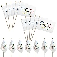 20 Pack Olympic Games Flags on Wood Stick Olympic Rings Small Mini Hand Held Flag Decorations,5x8 Inch