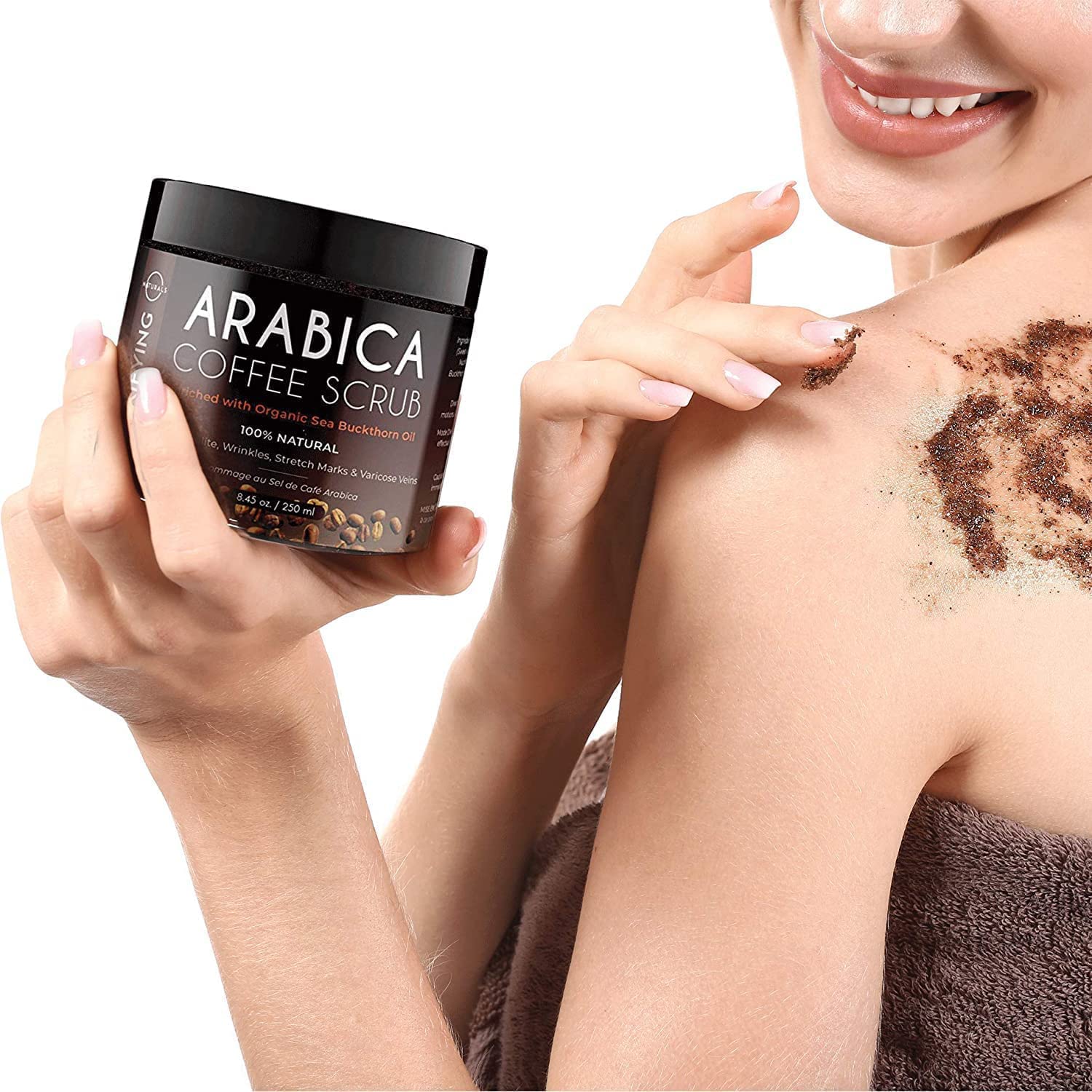 O Naturals Organic Coffee Arabica Women & Mens body scrub, Natural Dead Sea Salt Scrub, Moisturizing Leg, Hand Scrub & Face Scrub, Natural Body Polish, 8.45oz