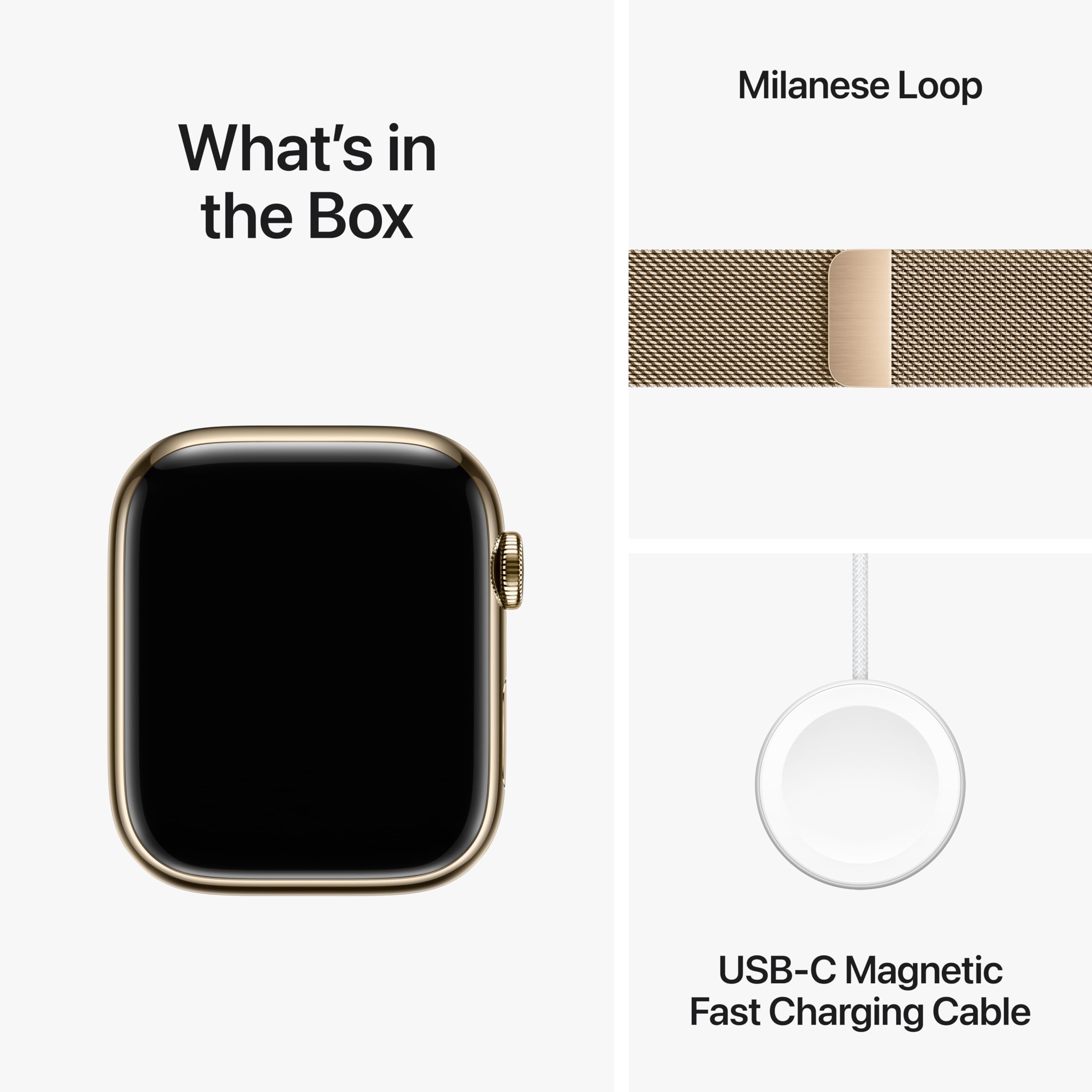 Apple Watch Series 9 [GPS + Cellular 45mm] Smartwatch with Gold Stainless Steel Case with Gold Milanese Loop. Fitness Tracker, Blood Oxygen & ECG Apps, Always-On Retina Display