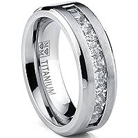 Metal Masters Co. Titanium Men's Wedding Band Engagement Ring with 9 large Princess Cut Cubic Zirconia