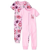 Baby-Girls Love Mom Floral Snug Fit Cotton Zip Front One Piece Footed Pajama 2 Pack