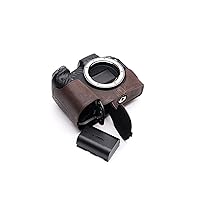 Handmade Genuine Real Leather Half Camera Case Bag Cover for Canon EOS R Dark Brown Color