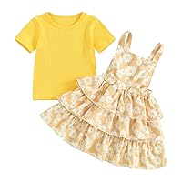 Toddler Girl Summer Clothes Daisy Dress Solid Shirt Ruffle Tutu Skirt Kids Girls Overalls Dress 18M 2T 3T 4T 5T 6Y