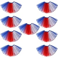4th of July Star Tutu for Girls Red White Blue Star Dress, Independence Day American Flag Tutu Skirt Outfit USA Party Decor 9PCS