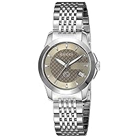 Gucci YA1265007 G-TIMELESS G Timeless Brown Dial Stainless Steel Sapphire Glass Quartz 27mm Swiss Watch YA1265007 Women's Silver [Parallel Import], Dial Color - Brown, Brown Dial Watch