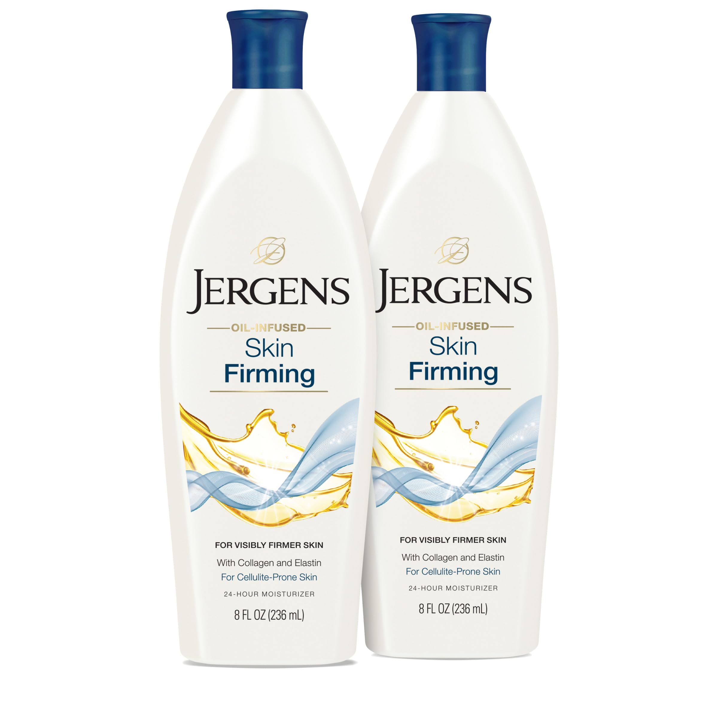 Jergens Skin Firming Body Lotion, Dry Skin Moisturizer with Collagen and Elastin, Deep Moisture, Dermatologist Tested, White 8 Ounces (Pk of 2)