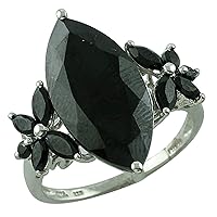 Carillon Black Spinel Marquise Shape 20X10MM Natural Non-Treated Gemstone 10K White Gold Ring Gift Jewelry for Women & Men