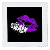 3dRose Gothic SWALK Sweetheart Purple Lipstick Kiss - Quilt Squares (qs_356881_5)