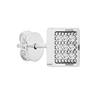 Dazzlingrock Collection 0.10 Carat (ctw) Round White Diamond Square Shape Hip Hop Men's & Women's (Unisex) Stud Earrings 1/10 CT, Available in Pair & 1Pc Sterling Silver