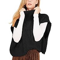 Flygo Womens Turtleneck Cable Sweater Vest Knit Oversized Loose Fit Solid Pullover Sweaters Cap Sleeve Crop Tops(Black-XL)