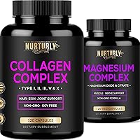 Magnesium Citrate & Oxide 500mg Complex Supplement and Multi Collagen Peptides Powder Capsules - High Absorption Maximum Strength - Hydrolyzed Collagen Peptides