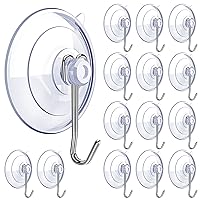 Suction Cup Hooks 15 Pack, 1.77 Inches Clear Suction Cup Hooks for Glass Window Decor Shower Bathroom, Small Reusable PVC Suction Cups with Removable Stainless Hooks