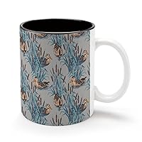 Wild Ducks 11Oz Coffee Mug Personalized Ceramics Cup Cold Drinks Hot Milk Tea Tumbler with Handle and Black Lining