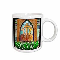 3dRose A Colorful Stained Glass Window of The Cross of Jesus at Easter Ceramic Mug, 11-Ounce