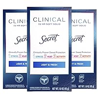 Secret Clinical Strength Antiperspirant and Deodorant for Women, Light & Fresh, Soft Solid, 1.6 oz (Pack of 3)