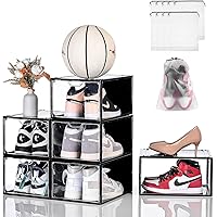 JPHOIY C3T BOX Shoe Storage Boxes Stackable, 6 Packs Shoe Organizer for Closet, Shoe Boxes for Sneaker Display, Shoe Containers, Fit up to Maximum Size of US12, Black