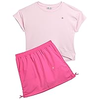 RXB Girls' Active Skirt Set - 2 Piece Stretch Ribbed Shirt and Woven Scooter Skort - Tennis Outfit Set for Girls (4-12)