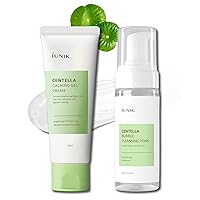 Centella Calming Gel Cream & Bubble Foaming Facial Cleanser Vegan Non-Stripping Non-Sticky Moisturizing Exfoliating Soothing Blemish Care for Oily Sensitive Acne-Prone Skin Korean Skincare
