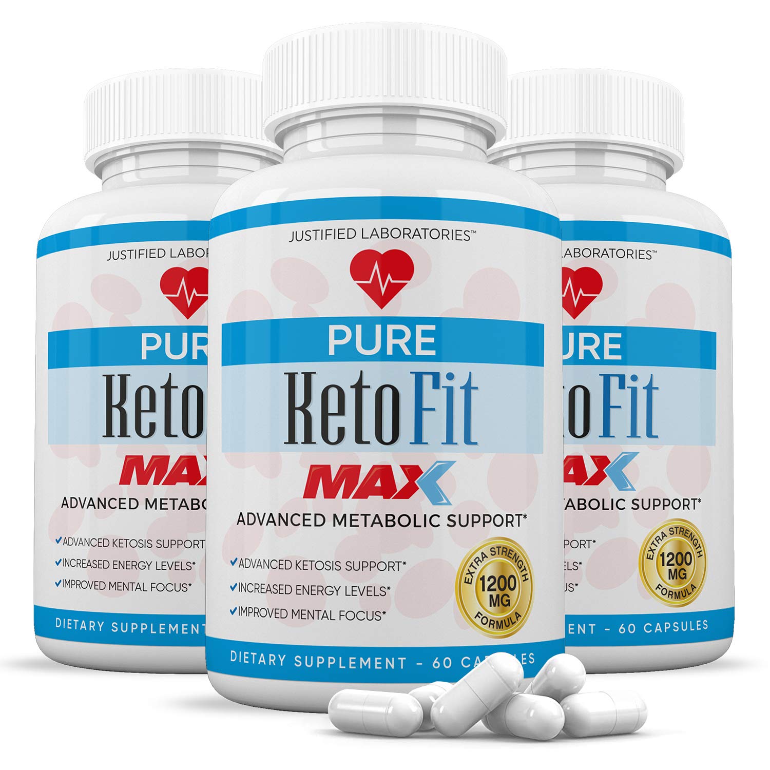 Pure Keto Fit Max 1200MG Keto Pills Advanced BHB Ketogenic Supplement Exogenous Ketones Ketosis for Men Women 60 Capsules 3 Bottles