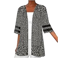 Kimono Cardigans for Women Fall Floral Print Tshirts Loose Fit Half Sleeve Shawl Collar Tops Sexy Clothes Lightweight